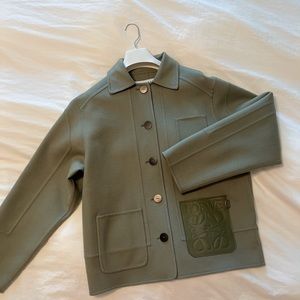 LOEWE anagram patch wool and cashmere-blend jacket in sage